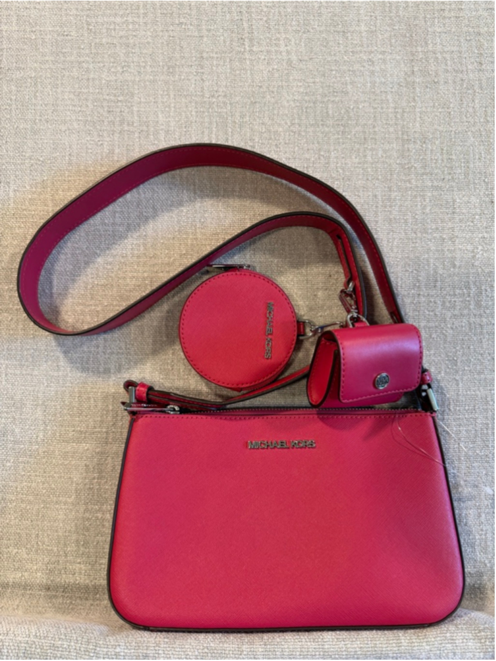 Michael Kors Jet Set Saffiano Leather Crossbody Bag carmine pink - Picture 1 of 13